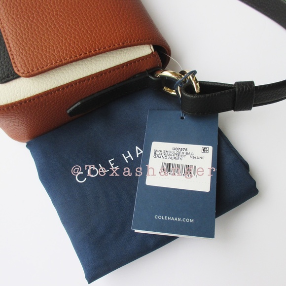 NWT Cole Haan Mini Leather Shoulder Bag Black/White/British Tan - Picture 14 of 16